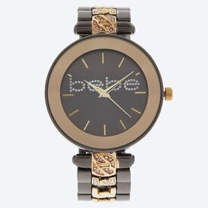 NWT w Box Gorgeous Bebé Bling Quartz Black/Gold Tone Metal Strap Bracelet Watch